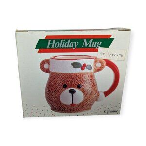 Vintage 1989 Mount Clemens Pottery Ceramic Christmas Teddy Bear Mug NIB